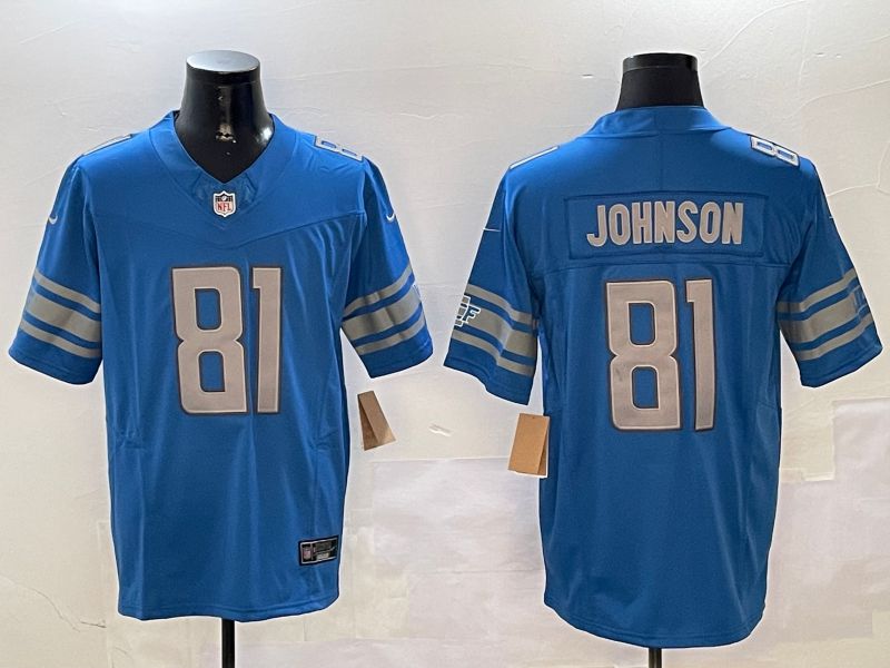 Men Detroit Lions #81 Johnson Blue three generations 2024 Nike Limited NFL Jersey style 0102